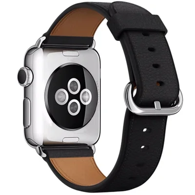 Watch Band for Apple Watch Series 12 11 10 42mm / 9 8 7 41mm / SE3 SE2 SE 6 5 4 40mm / 3 2 1 38mm Genuine Cow Leather Watch Strap - Black