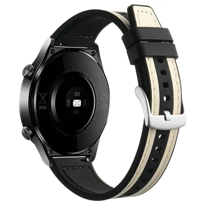 Для Samsung Galaxy Watch6 Classic 47mm 43mm / GarminActive 5 20mm Watch Band Cowhide Leather Silicone Strap - Белый+Черный