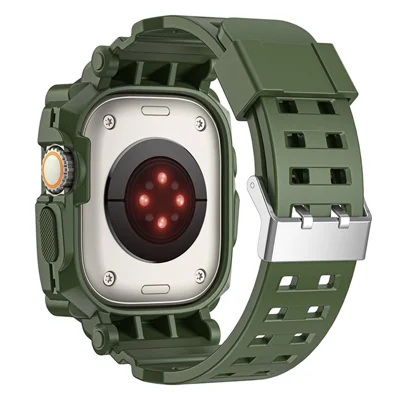 TPU Watch Strap for Apple Watch Ultra 49mm Integral Watch Band with Case - Army Green