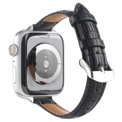 Crocodile Texture Leather Strap Strap for Apple Watch Series 11 10 42mm / 9 8 7 41mm / SE3 SE2 SE 6 5 4 40mm / 3 2 1 38mm Wrist Band - Black