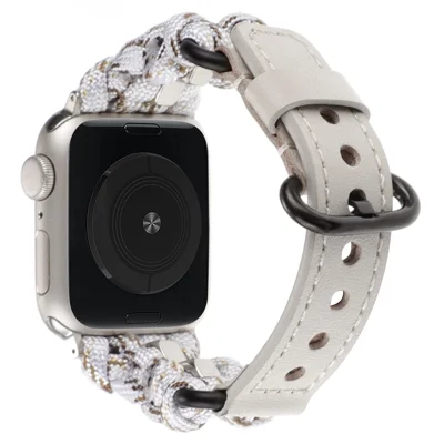 For Apple Watch Series 12 11 10 42mm / 9 8 7 41mm / SE3 SE2 SE 6 5 4 40mm / 3 2 1 38mm Nuts Decor Braided Band Watch Strap  - White+Khaki