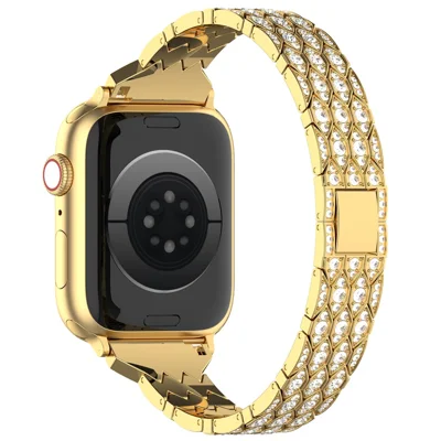 For Apple Watch Ultra 4 3 2 1 49mm / Series 12 11 10 46mm / 9 8 7 45mm / SE3 SE2 SE 6 5 4 44mm / 3 2 1 42mm Watch Band Rhinestone Strap - Gold