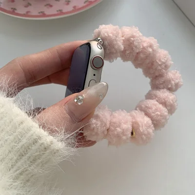 For Apple Watch Series 12 11 10 42mm / 9 8 7 41mm / SE3 SE2 SE 6 5 4 40mm / 3 2 1 38mm Soft Plush Band - Pink