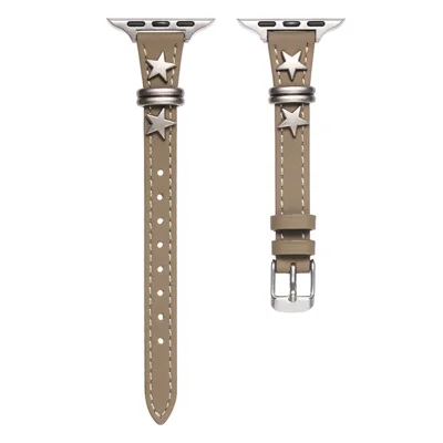 For Apple Watch Series 12 11 10 42mm / 9 8 7 41mm / SE3 SE2 SE 6 5 4 40mm / 3 2 1 38mm Retro Watch Band with Star Decor - Tan