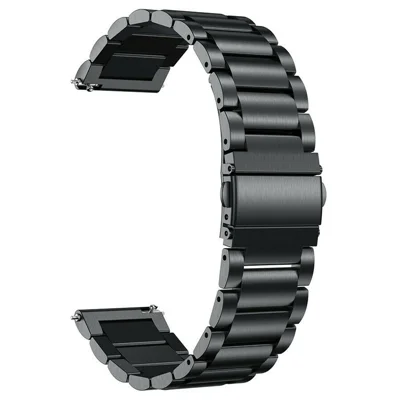 For Garmin Forerunner 255 / 255 Music 3-Bead 316L Stainless Steel Strap 22mm Replacement Wrist Band - Black