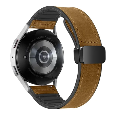 For Samsung Galaxy Gear S3 Classic / Huawei Watch GT 4 46mm Magnetic Genuine Cow Leather Watch Strap, 22mm - Light Brown