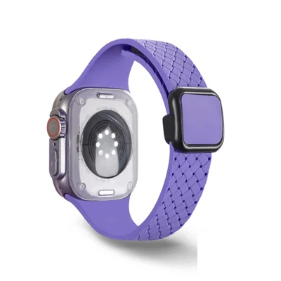 Watch Band For Apple Watch Series 12 11 10 42mm / 9 8 7 41mm / SE3 SE2 SE 6 5 4 40mm / 3 2 1 38mm Woven Texture Silicone Strap -  Iris
