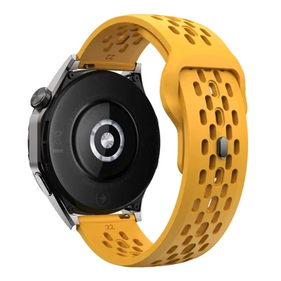 For Huawei Watch GT 7 46mm / Garmin Venu 3 / Venu 2 / Vivoactive 4 Quick-Release-22mm Watch Strap Hollow Silicone Wrist Band Replacement - Dark Yellow
