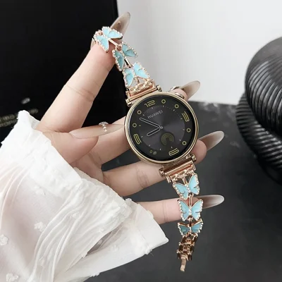 For Samsung Galaxy Watch6 Classic 43mm / Watch6 40mm Watch Bracelet 20mm Zinc Alloy Strap - Blue+Butterfly