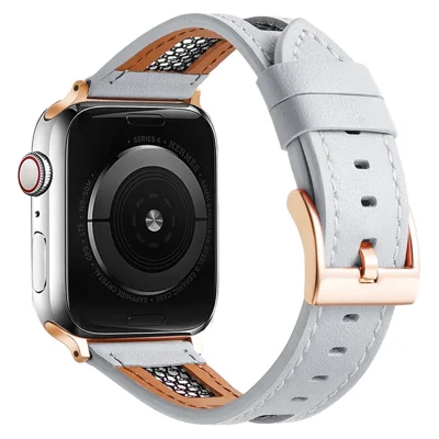 Band For Apple Watch Series 12 11 10 42mm / 9 8 7 41mm / SE3 SE2 SE 6 5 4 40mm / 3 2 1 38mm Genuine Cow Leather Strap - White