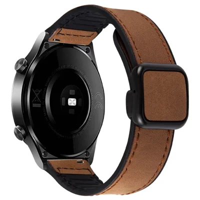 For Huawei Watch GT 7 46mm / Garmin Venu 3 / Venu 2 / Vivoactive 4 Quick-Release-22mm Watch Band Magnetic Folding Buckle Leather+Silicone Strap - Dark Brown