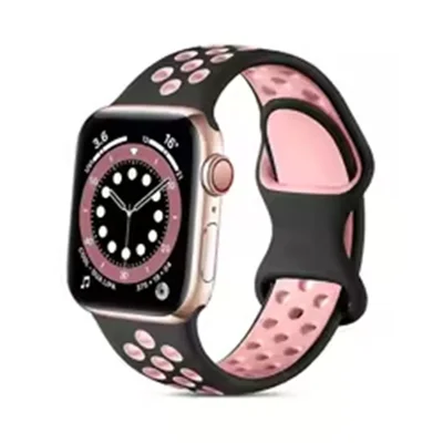 Silicone Watch Band For Apple Watch Series 11 10 42mm / 9 8 7 41mm / SE3 SE2 SE 6 5 4 40mm / 3 2 1 38mm Dual Color Strap - Black+Light Pink