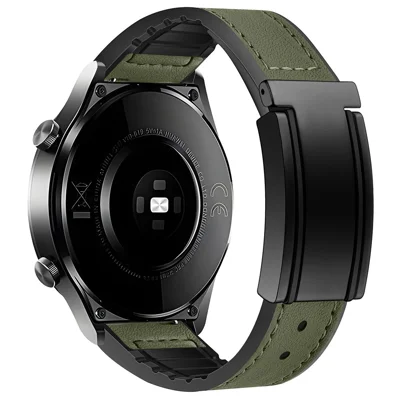 Silicone- og ægte kuelskindsurband til 46 mm - grøn, til Huawei Watch 4 / 4 Pro / GT 4 46mm