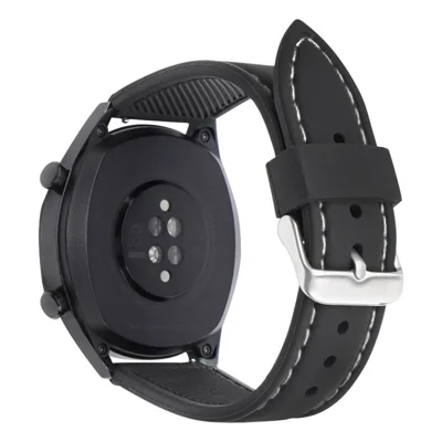 For Huawei Watch GT 2 / 3 / 3 Pro / Samsung Galaxy Watch6 Classic Band 20mm Waterproof Fluorubber Watch Strap - Black+White Thread