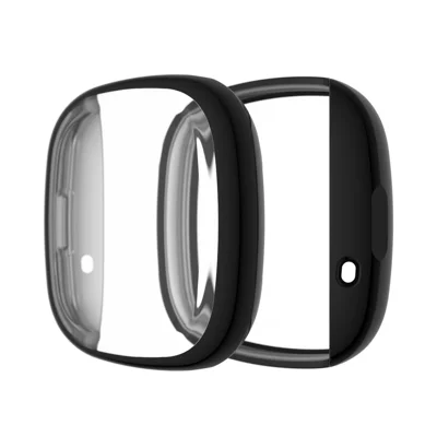 Soft TPU Electroplated Protective Case for Fitbit Versa 3/Sense Anti-scratch Full Protection Watch Cover - Black