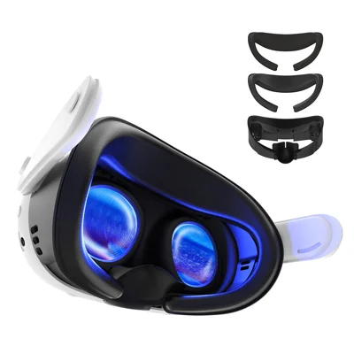 AMVR VR Headset Face Cushion Cover for Meta Quest 3 Leather+Ice Silk Eye Mask Face Pad