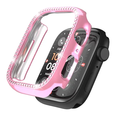 For Apple Watch Series SE3 / SE2 / SE1 / 6 / 5 / 4 44mm Rhinestone Decor Hollow Out Electroplating PC Watch Case - Pink