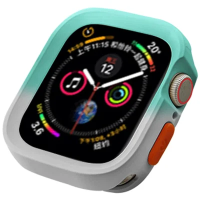 For Apple Watch Series SE3 / SE2 / SE1 / 6 / 5 / 4 44mm / 7 / 8 / 9 45mm Dual Color TPU Watch Case - Fruit Green+Grey