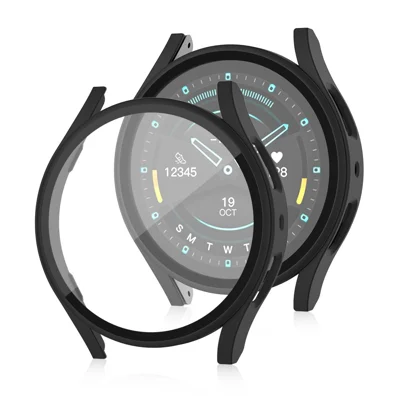 For Samsung Galaxy Watch7 44mm Matte Case with Tempered Glass Screen Film Hard PC Watch Cover - Black