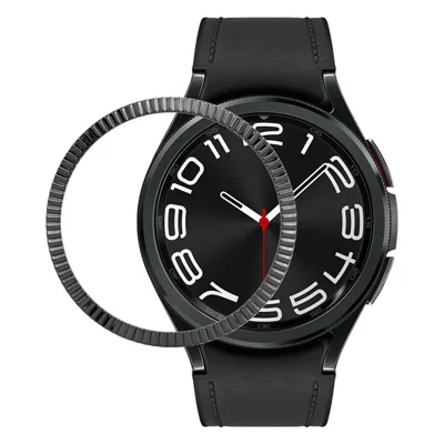 For Samsung Galaxy Watch6 Classic 47mm Bezel Ring Zinc Alloy Wave Pattern Bezel Adhesive Frame Cover - Black