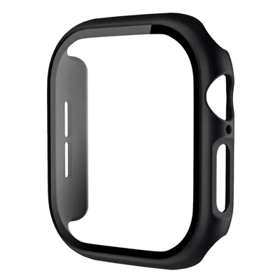 For Apple Watch Series 11 / 10 46mm Protective Case All-Around Hard PC Watch Cover with Tempered Glass Film - Black