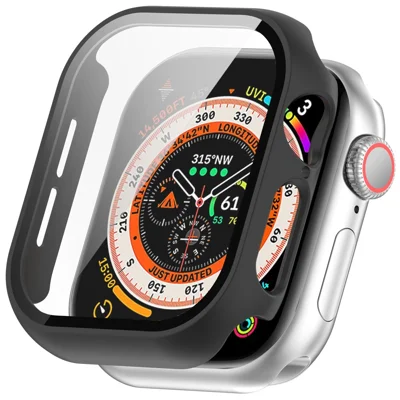For Apple Watch Series 11 / 10 46mm Watch Case Hard PC Cover with Tempered Glass Screen Film - Black