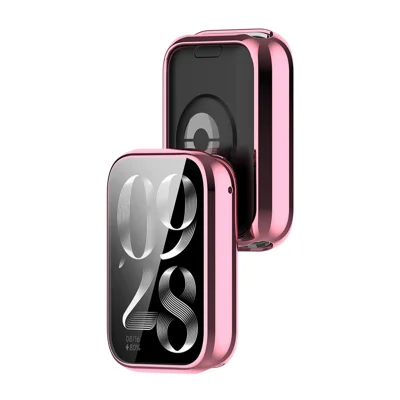 ENKAY HAT PRINCE For Xiaomi Smart Band 8 Pro TPU Watch Case   Electroplating Watch Cover with Screen Protector - Pink