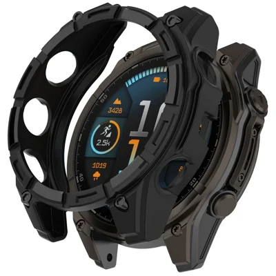 For Garmin Fenix 8 MIP Solar 47mm TPU Case Hollow Half Wrapped Watch Frame Cover - Black