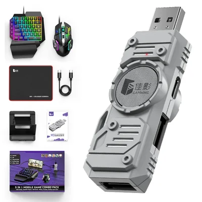 GAMWING M9 5-in-1 Wired + Bluetooth-compatible Dual Mode Mobile Game Converter with Keyboard and Mouse Set