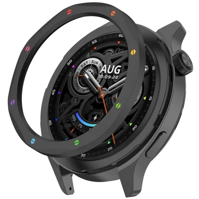 Watch Bezel Ring for Xiaomi Watch S4 41mm / S4 eSIM Version / S3 / S3 eSIM Version Stainless Steel Cover with Tempered Glass Film - Black+Rainbow