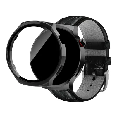 For Aigo Smart Watch V8 Watch Case PC Frame Cover with Tempered Glass Screen Film - Black
