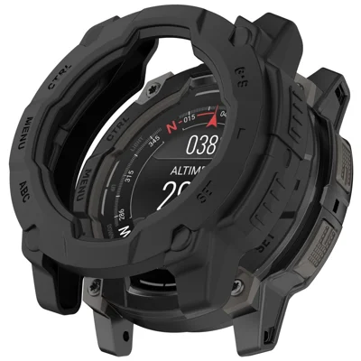 For Garmin Instinct 3 45mm / Solar 45mm Armor Watch Case Shockproof TPU Rugged Protective Cover - Black