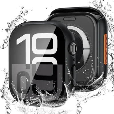 Watch Case for Apple Watch SE3 / SE2 / SE1 / 6 / 5 / 4 44mm Waterproof Dustproof PC Frame with Tempered Glass Film - Black