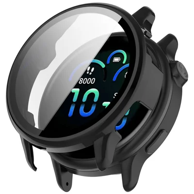 Voor Garmin Vivoactive 6 Harde PC-Hoesje Rondom Horlogehoesje met Gehard Glasfolie - Glanzend Zwart