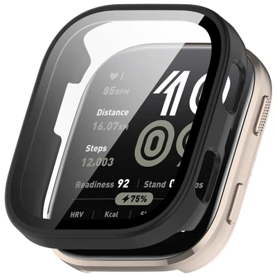 For Huami Amazfit Bip 6 (A2435) Watch Case PC Frame Cover with Tempered Glass Screen Film - Matte Black