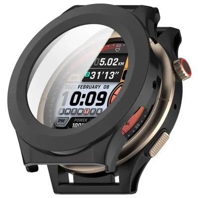 WANLONFENG For Huami Amazfit Cheetah Pro / Huami Amazfit Cheetah Round Watch Case  PC Frame Cover with Tempered Glass Screen Protector - Black