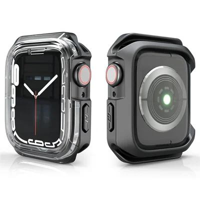 Watch Case for Apple Watch Series 9 / 8 / 7 45mm / SE3 / SE2 / SE1 /  6 / 5 / 4 44mm  Dual Color PC TPU Protective Frame - Transparent+Black