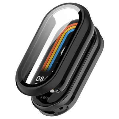 Voor Xiaomi Smart Band 10 Ceramic / 9 Ceramic / 8 Horlogehoesje PC-framecover met gehard glas schermfolie - Zwart