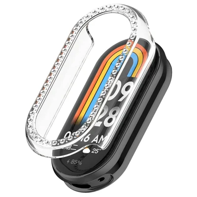 Voor Xiaomi Smart Band 10 Ceramic / 9 Ceramic / 8 Duidelijke Horlogebehuizing met Strass Versierd Openwerk Ontwerp PC Horlogehoes