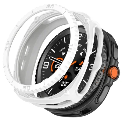 For Samsung Galaxy Watch8 Classic 46mm Protective Case Set with Bezel Ring TPU Shockproof Watch Cover - White