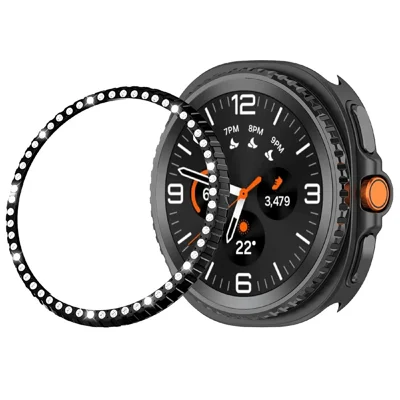 For Samsung Galaxy Watch8 Classic 46mm Watch Bezel Single Row Rhinestone Metal Protective Ring - Electroplated Black