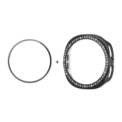 ENKAY HAT PRINCE For Samsung Galaxy Watch9 40mm / Watch8 40mm Case with PMMA Screen Film Rhinestone Decor PC Watch Cover - Black