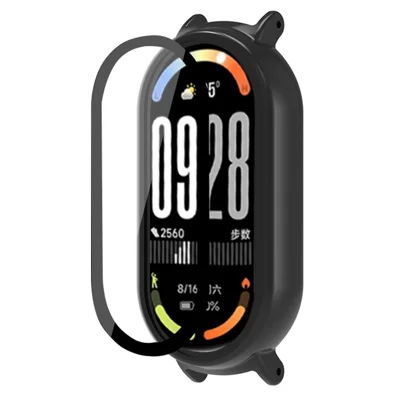 Voor Xiaomi Smart Band 10 NFC / Band 10 Horlogehoes PC Hoesje met Gehard Glas Schermfolie - Zwart