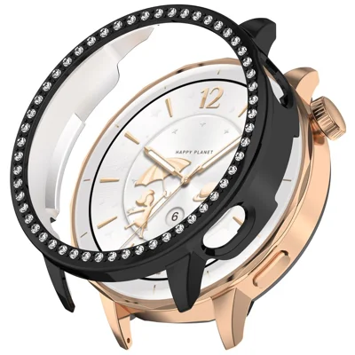 For OnePlus Watch 3 43mm Hollow PC Case Rhinestone Decor Smartwatch Protective Cover - Black