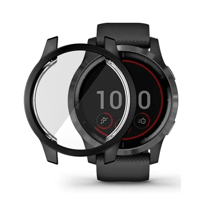 HAT PRINCE Electroplated All-wrapped TPU Protective Watch Case Cover for Garmin Venu 2S 40mm / Vivoactive 4S 40mm - Black