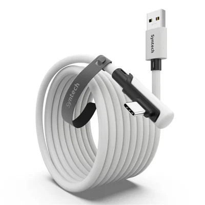 SYNTECH 5m USB A to USB C L Shaped VR Link Cable for Meta Quest 3S  /  Quest 3  /  Quest 2  /  Pro  /  Pico 4 PC VR Gaming Data Cord - White
