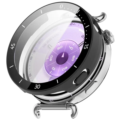 For Huawei Watch GT 6 41mm Protective Case Integrated Scale Design PC Watch Cover with Tempered Glass Film - Black
