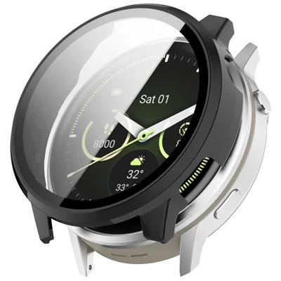 Чехол для корпуса часов Garmin Venu 4 45 мм с закаленным стеклянным экраном - черный