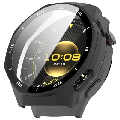 For Huawei Watch GT 6 Pro 46mm Protective Case Integrated Scale Design PC Watch Cover with Tempered Glass Film - Black