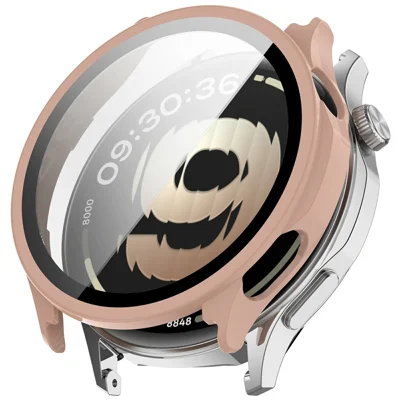 For Oppo Watch S  /  OnePlus Watch Lite Watch Case PC Frame Cover with Tempered Glass Screen Film - Pink